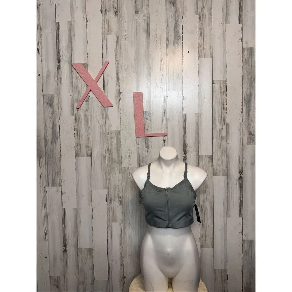 Nike Dri-Fit Zip Front Sports Bra XL Gray — High Support Training Activewear Top